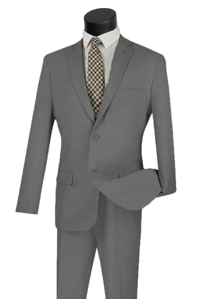 Mens Basic 2 Button Classic Fit Poplin Suit in Medium Grey