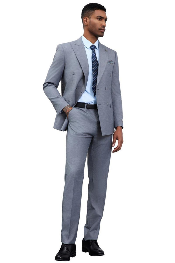Men's Designer Stacy Adams Classic Double Breasted Suit in Grey