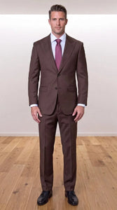 Statement Men's Modern Fit 2 Piece 100% Super 200 Wool Suit Peak Lapel in Brown - image 1