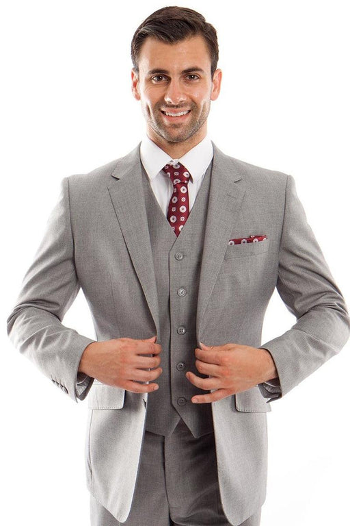 "Zegarie Men's Grey Wool Suit: Modern 2-Button Vested Fit" - USA Men's Outlet