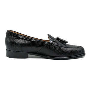 Zelli Franco Genuine Lizard Tassel Loafers in Black with Apron Toe
