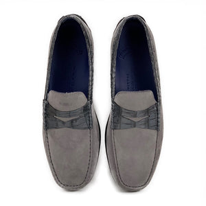 Zelli Monza Suede and Caiman Crocodile Driving Loafers in Gray