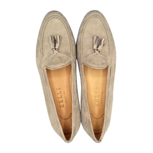 Zelli Naples Suede Tassel Loafer in Bone | Classic Italian Footwear