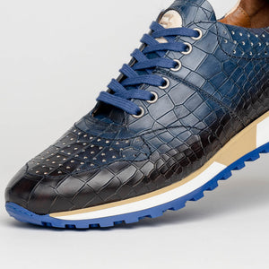 Zelli Rocco Hand-Burnished Crocodile Embossed Sneakers in Navy