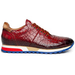 Zelli Rocco Hand-Burnished Embossed Crocodile Sneakers in Red