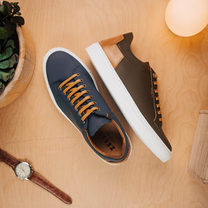 Zelli Diaz Rubberized Calfskin Sneaker in Navy with Matte Finish