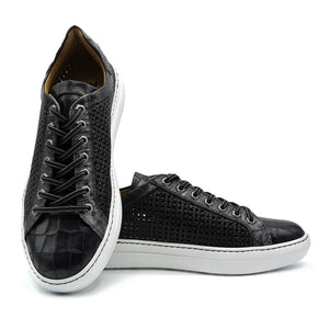 Zelli Vento Woven Calfskin & Crocodile Embossed Sneakers in Black
